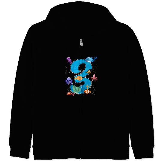 3rd birthday Aquarium Fish lover 3 Year Old Sea Pa Zip Hoodies