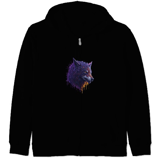 Colorful Paint Splash Art of a Wolf Head Zip Hoodies