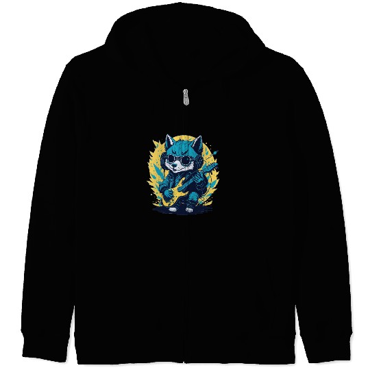 Rockin' Wolf Cub, Fun Cute Illustration Zip Hoodies Design