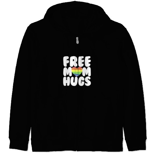 Free Mom Hugs LGBTQ Plus Rainbow Heart Free Hugs Zip Hoodies
