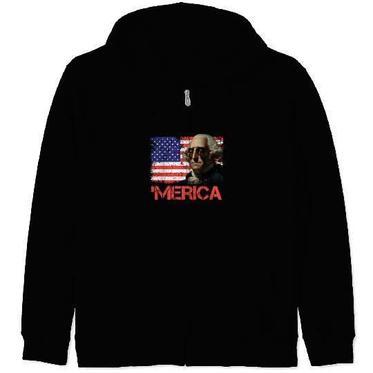 Merica George Washington Independence Day USA Zip Hoodies