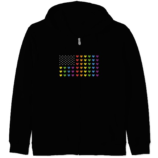 American flag LGBT pride hearts 4th of July Zip Hoodies
