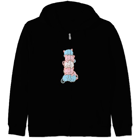 Transgender Pride Flag Cute Kawaii Cats Subtle Zip Hoodies