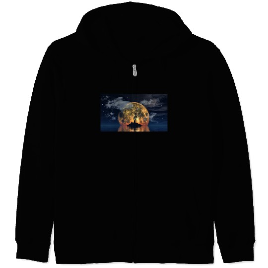 spooky tree against big moon Zip Hoodies