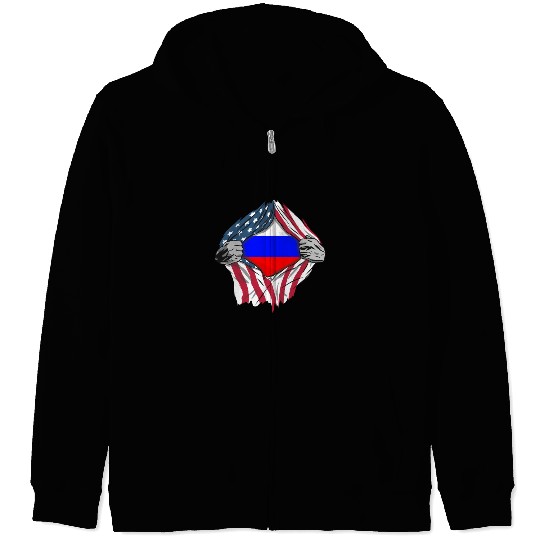 Russian American Blood Inside Me Country Flags Zip Hoodies