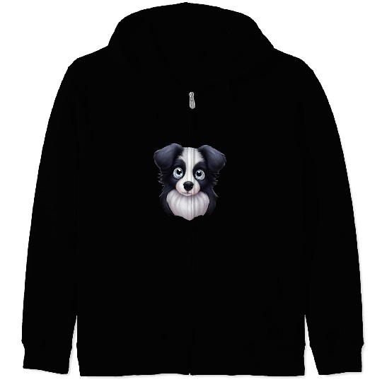 Artistic Border Collie Portrait Zip Hoodies