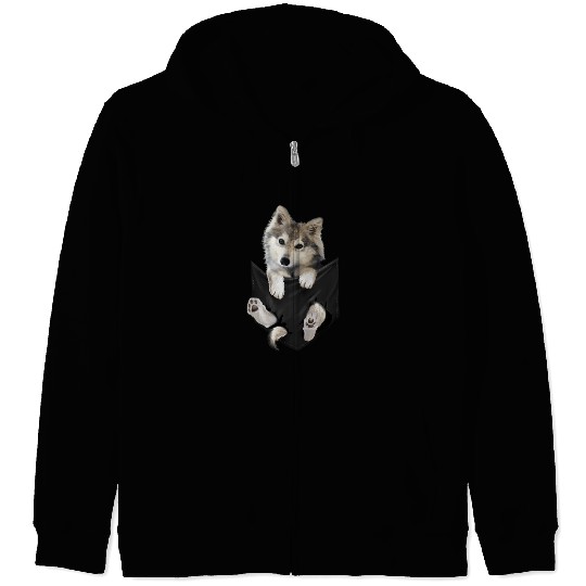 Wolf White Pup In Pocket Wolves Zip Hoodies