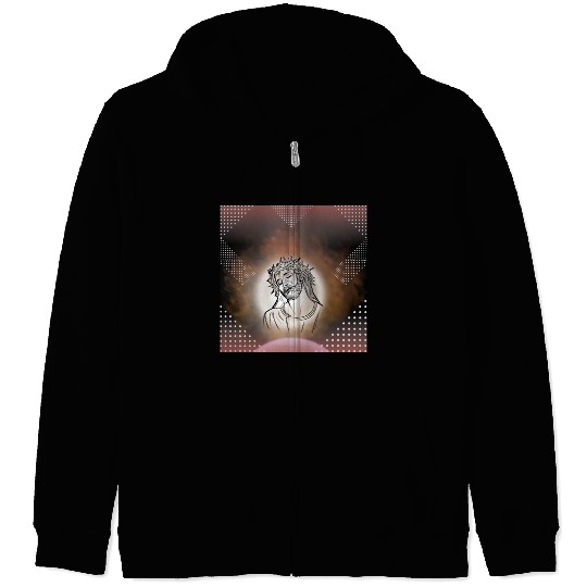 Sacred Jesus with Crown of Thorns Illustration Zip Hoodies