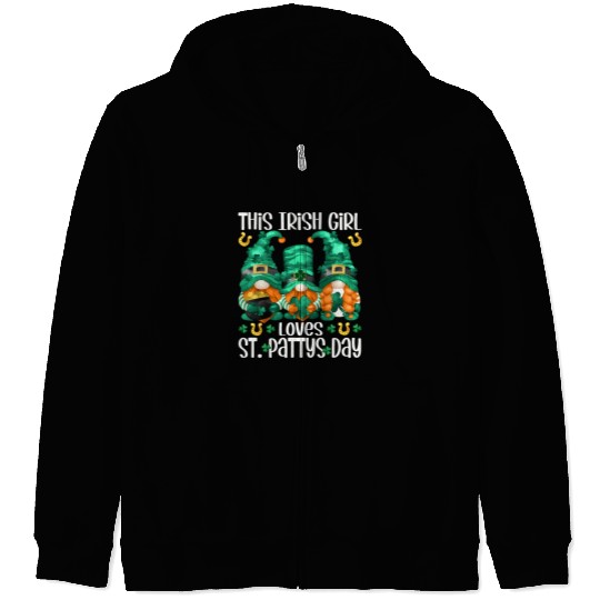 Three Gnomes Holding Shamrock This Loves St Pattys Zip Hoodies