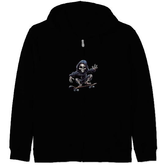 Embrace the Afterlife on Wheels: Grim Reaper Skate Zip Hoodies