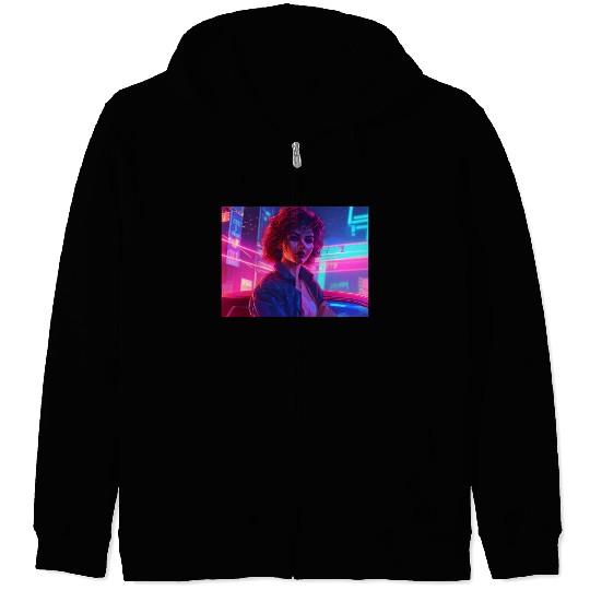 Synthwave Girl - Nighttime Anime Car Delight Zip Hoodies