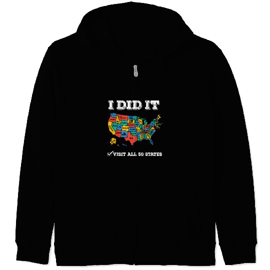 Visited All 50 States Usa Map For Travel Zip Hoodies