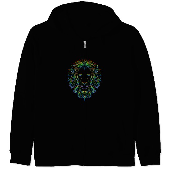 Black Neon Illustrative Modern Lion Zip Hoodies