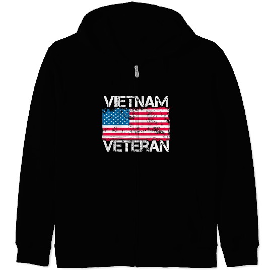Vietnam Veteran Us Flag Military Vet Zip Hoodies