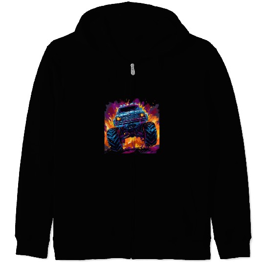 Monster Truck Big Retro Race Dad Trucker Lover Zip Hoodies