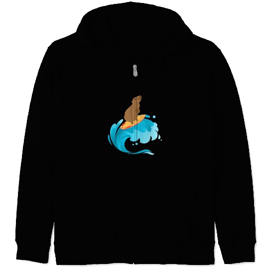 A good wave of surfing capybara Zip Hoodies