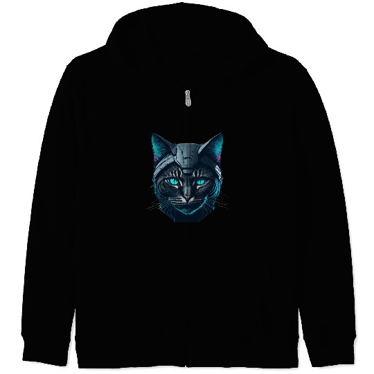 Cyberpunk neon cat Zip Hoodies