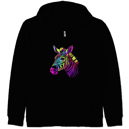 Zebra Neon Colors Portrait Zip Hoodies