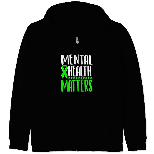 Mental Health Awareness Ribbon Green Anxiety Depre Zip Hoodies