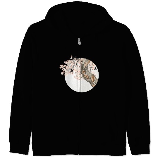 Katsushika Hokusai’s cherry tree'n birds Zip Hoodies