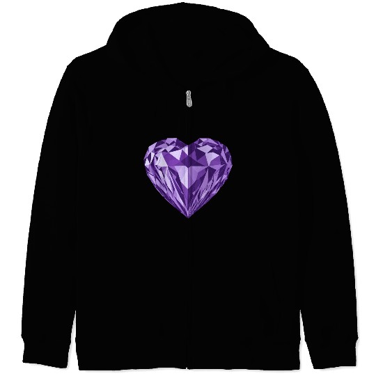 Glossy purple diamond heart Zip Hoodies