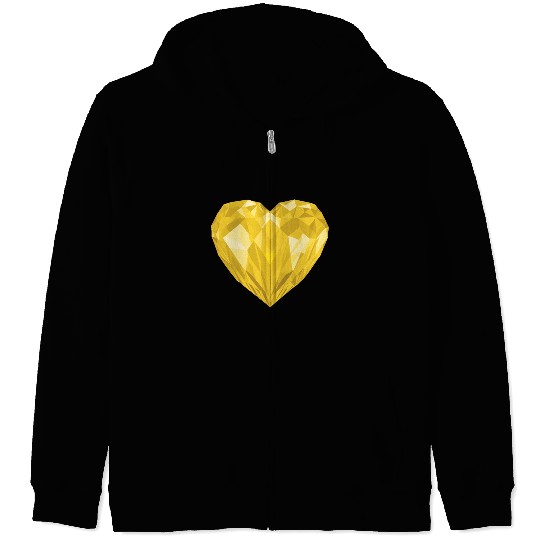 Glossy yellow diamond heart Zip Hoodies
