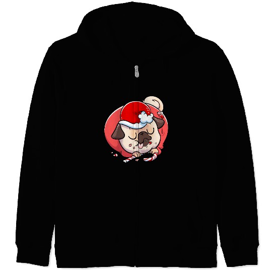 Pug Elf Candy Cane Zip Hoodies