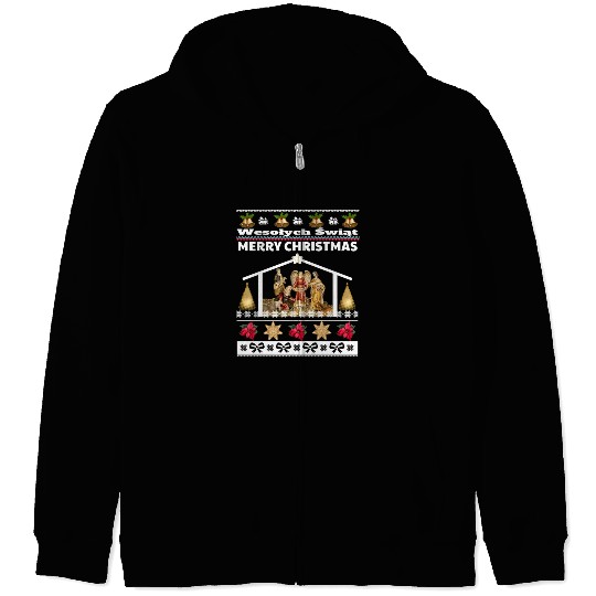 Polish Wesolych Swiat Nativity Scene Jesus Born Zip Hoodies