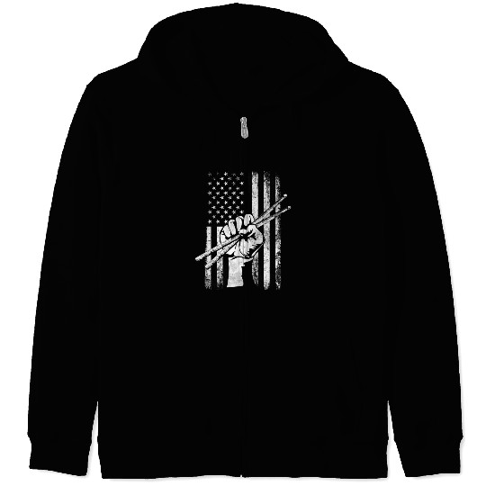 Patriotic Drummer Us Flag Drumsticks Percussion Dr Zip Hoodies
