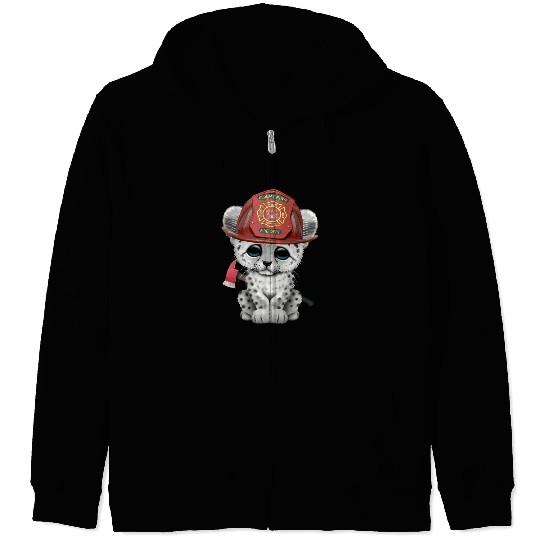 Cute Snow Leopard Cub Firefighter Zip Hoodies