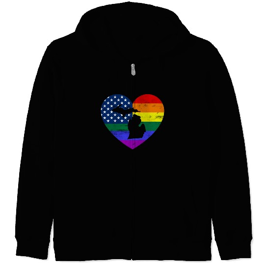 Michigan United States Gay Pride Flag Heart Zip Hoodies