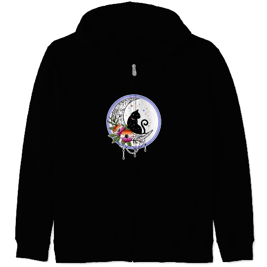 Galaxy Cat and Flowers in Lesbian Flag Colors Zip Hoodies