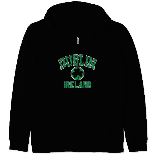 Dublin Varsity Style Shamrock Green Print Zip Hoodies