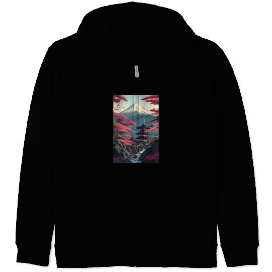 Asia Landscape Serene Mount Fuji Zip Hoodies