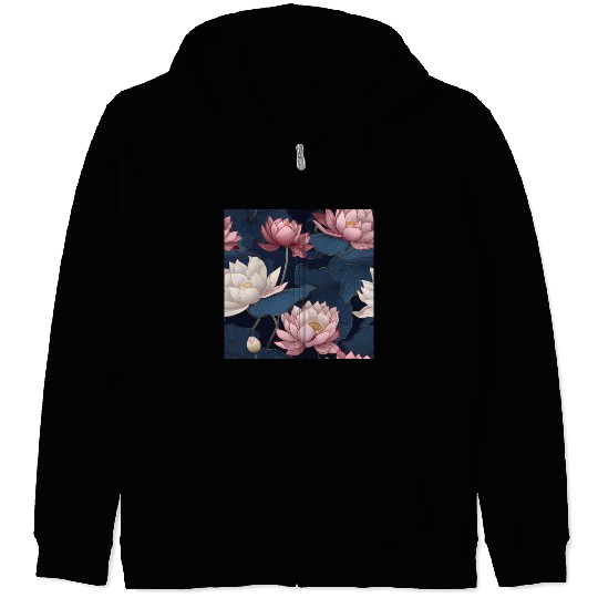 Serenity Blooms: Timeless Lotus Pattern Zip Hoodies