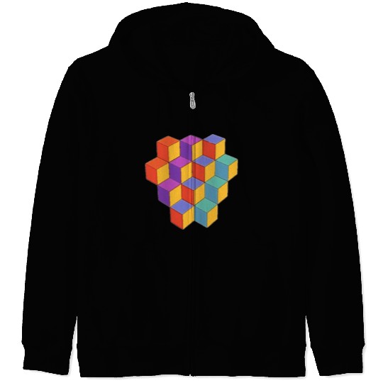 3d Cubes Orange Purple Red Blue Green Yellow Zip Hoodies