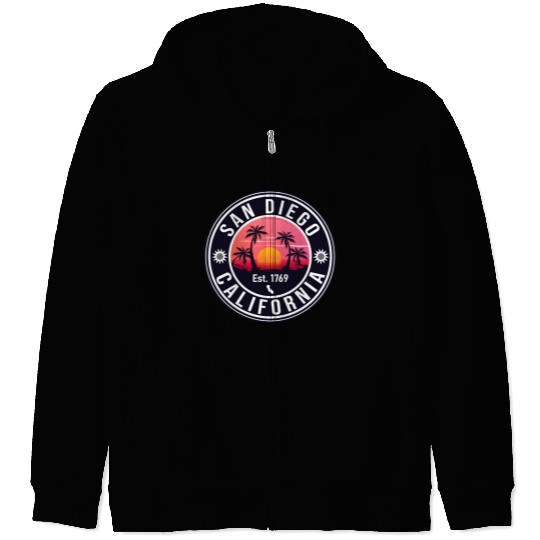 San Diego California Beach Retro Sunset Souvenirs Zip Hoodies