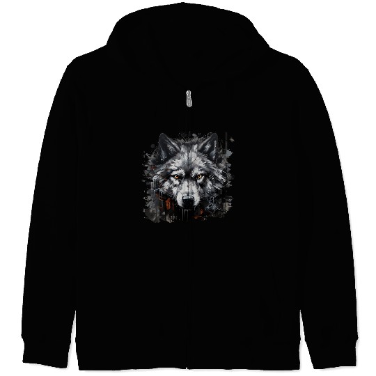 The Lone Wolf. Urban Hunter, Graffiti Style. Zip Hoodies
