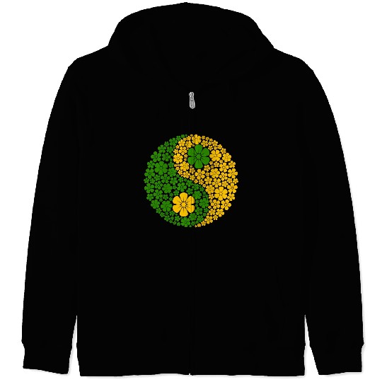 Green And Yellow Yin Yang Flowers Zip Hoodies