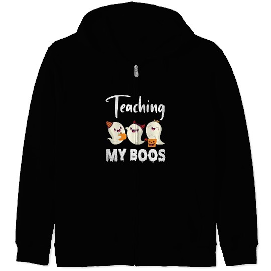 Ghosts Candy Corns Pumpkin Light Halloween Zip Hoodies