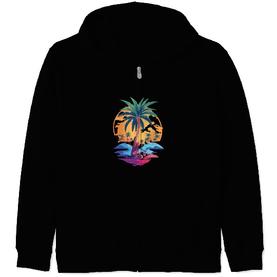 Golden Serenity - Two Sandy Isles, Palm Trees Zip Hoodies