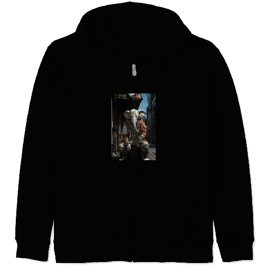 Tattooed Cartoon Elephant - Unique Street Art Zip Hoodies