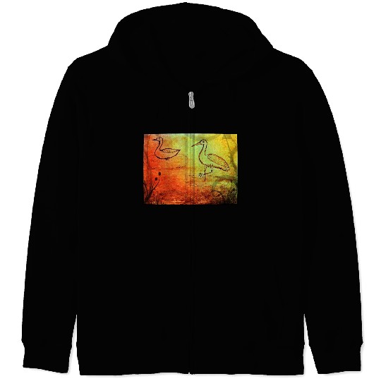 The duck and the crane on a rainy day Zip Hoodies