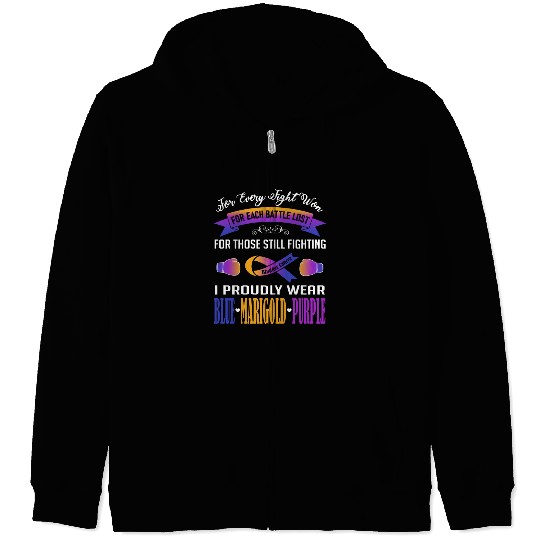 I Proudly Wear Blue Marigold Purple Bladder Cancer Zip Hoodies