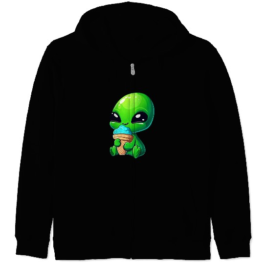 Alien Extraterrestrial Ice Blue Green Zip Hoodies