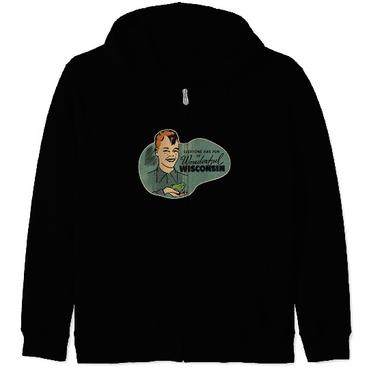 Vintage Wisconsin Tourist Frog Weird Kid Zip Hoodies