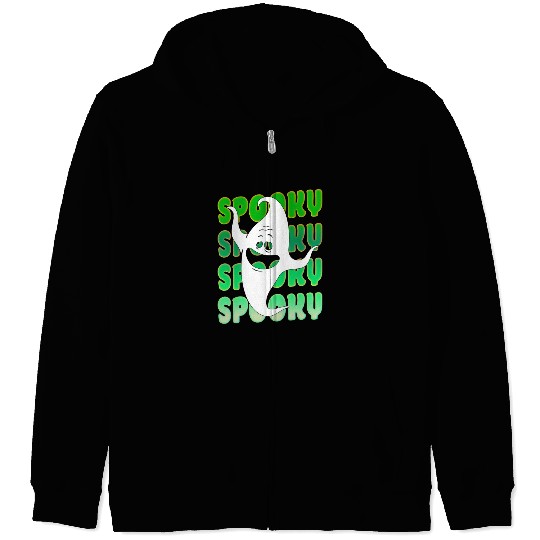 Spooky Halloween Ghost Green Zip Hoodies
