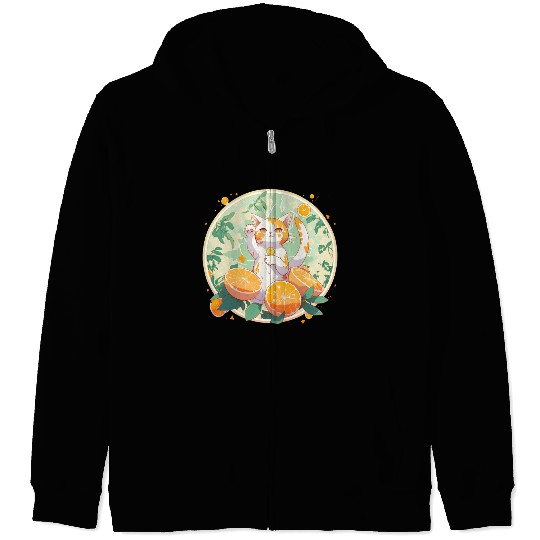 Lucky Neko In A Cute Citrusy Orange Cat World Zip Hoodies