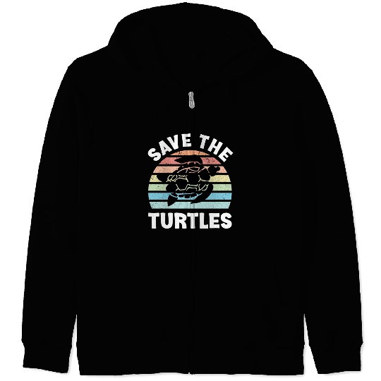 Save The Turtles Sea Turtle Retro Sunset Zip Hoodies