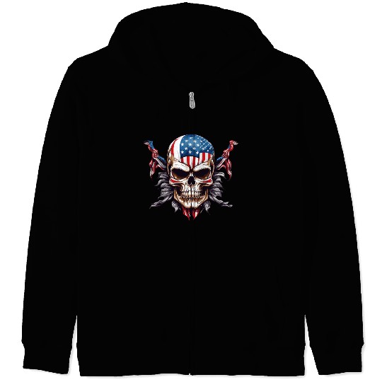 A skull color America flag Zip Hoodies Design